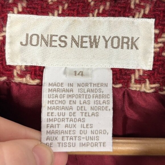 Jones New York Size: 14 VTG Red and Tan Houndstooth Jacket Wool and Alpaca Blend - Picture 10 of 11
